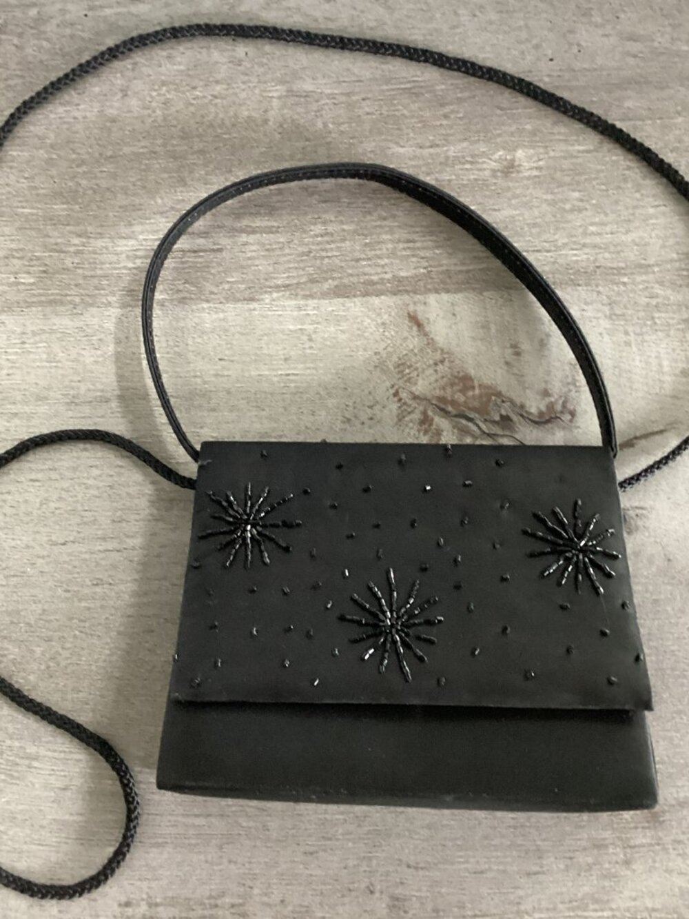 Black Satin Purse With Black Beading